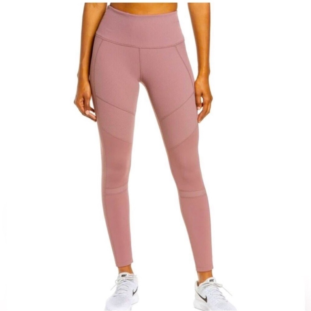 Zella Mauve Pink Thick Ribbed Leggings Yoga Workout Athletic Lounge Size Small